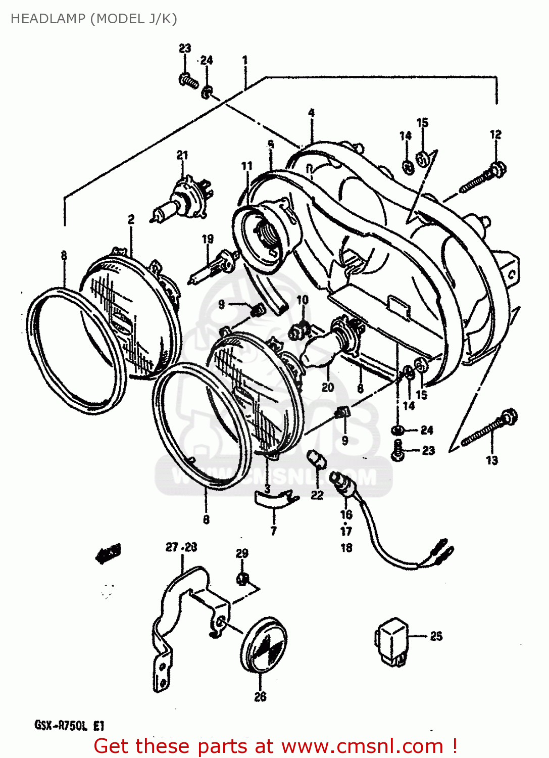 HEADLAMP (MODEL J/K) GSXR750 1988 (J) (E04 E15 E18 E25 E34 E75 E76 E79)