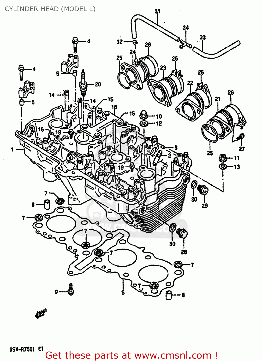 CYLINDER HEAD (MODEL L) GSXR750 1988 (J) (E04 E15 E18 E25 E34 E75 E76 E79)