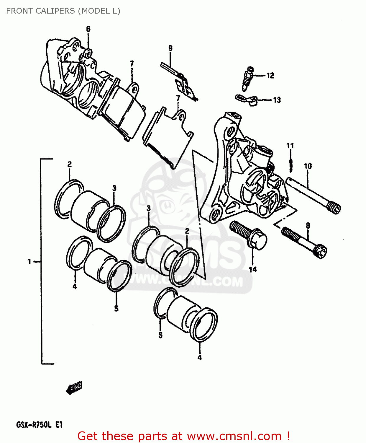 FRONT CALIPERS (MODEL L) GSXR750 1988 (J) (E04 E15 E18 E25 E34 E75 E76 E79)