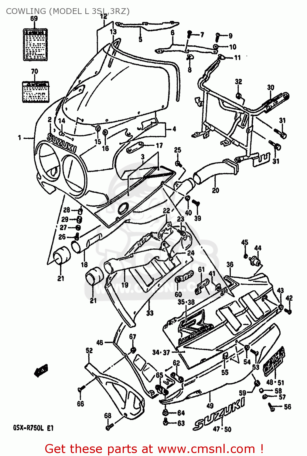 COWLING (MODEL L 3SL,3RZ) GSXR750 1988 (J) (E04 E15 E18 E25 E34 E75 E76 E79)