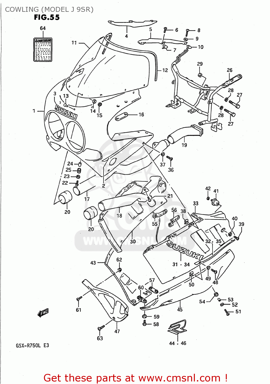 COWLING (MODEL J 9SR) GSXR750 1988 (J) USA (E03)
