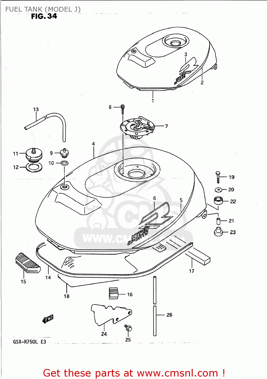 FUEL TANK (MODEL J) GSXR750 1988 (J) USA (E03)