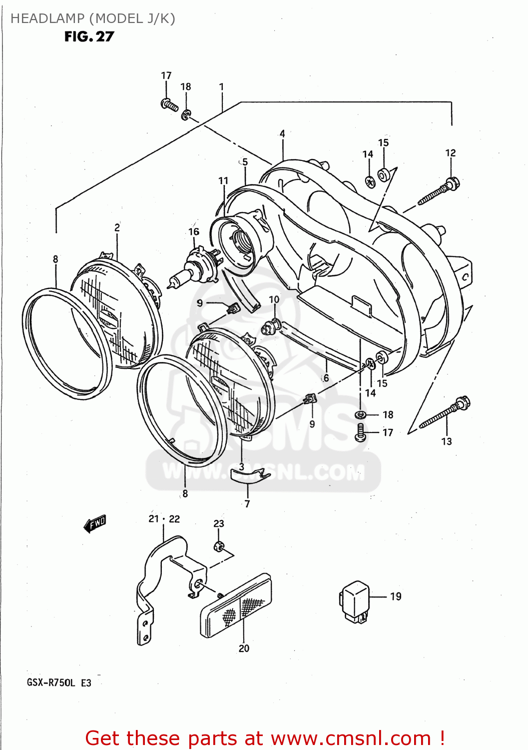 HEADLAMP (MODEL J/K) GSXR750 1988 (J) USA (E03)
