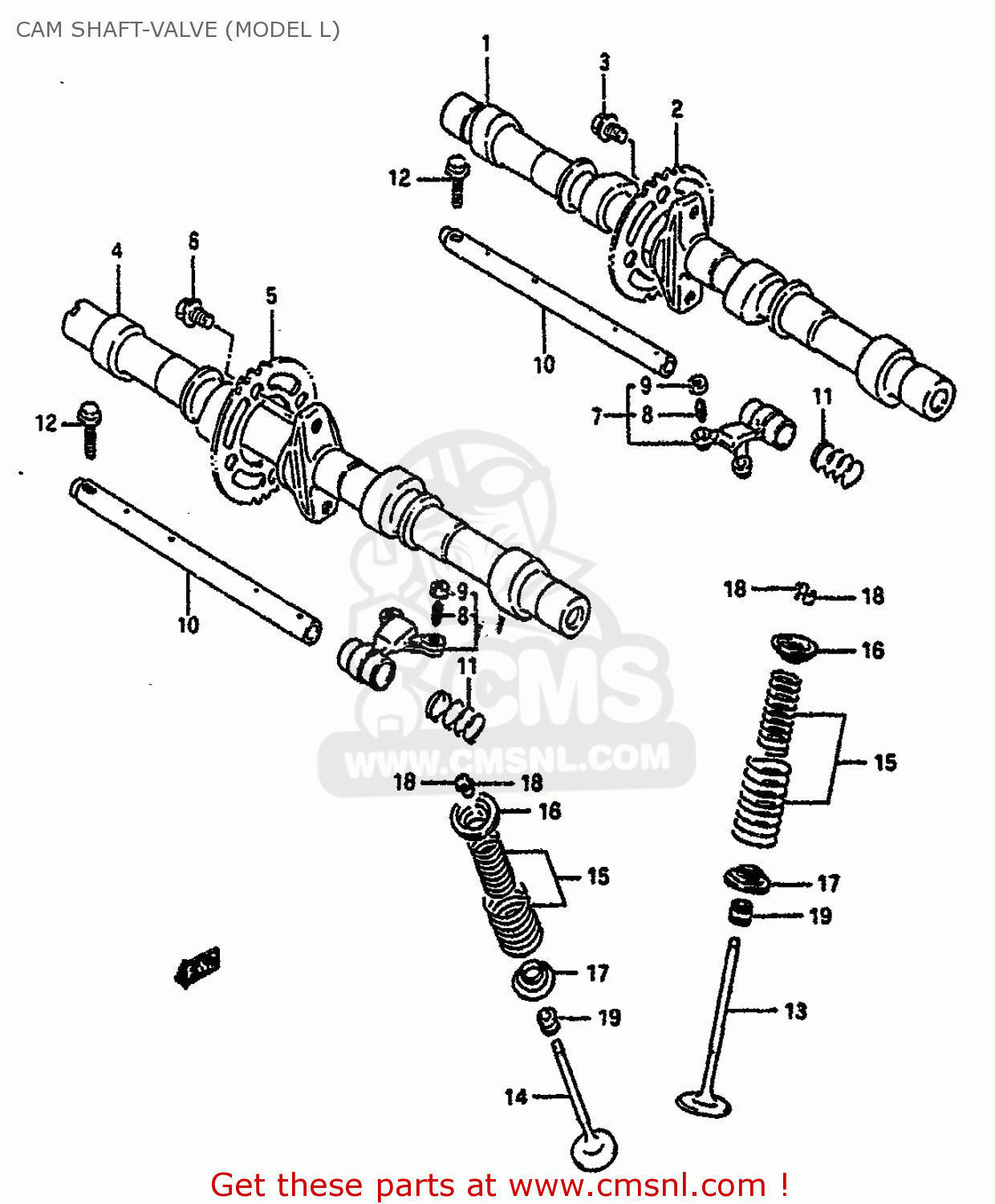 CAM SHAFT-VALVE (MODEL L) GSXR750 1989 (K) (E01 E02 E15 E16 E17 E18 E21 22 24 25 34 39 53)