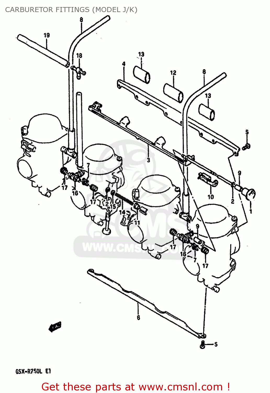 CARBURETOR FITTINGS (MODEL J/K) GSXR750 1989 (K) (E01 E02 E15 E16 E17 E18 E21 22 24 25 34 39 53)