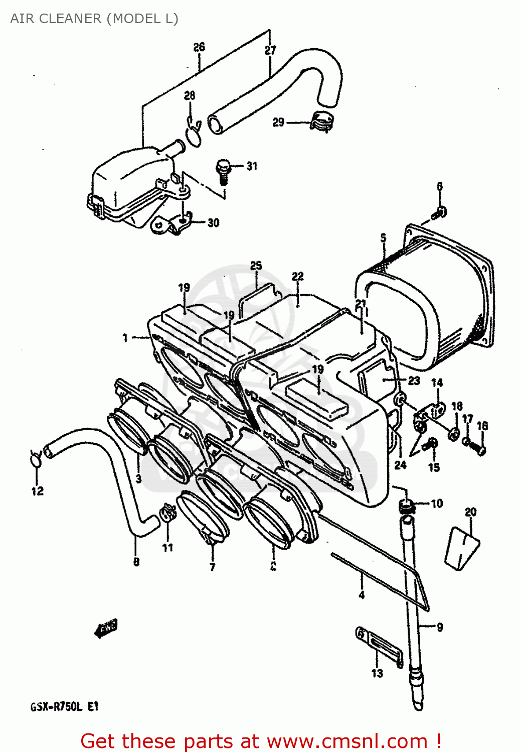 AIR CLEANER (MODEL L) GSXR750 1989 (K) (E01 E02 E15 E16 E17 E18 E21 22 24 25 34 39 53)