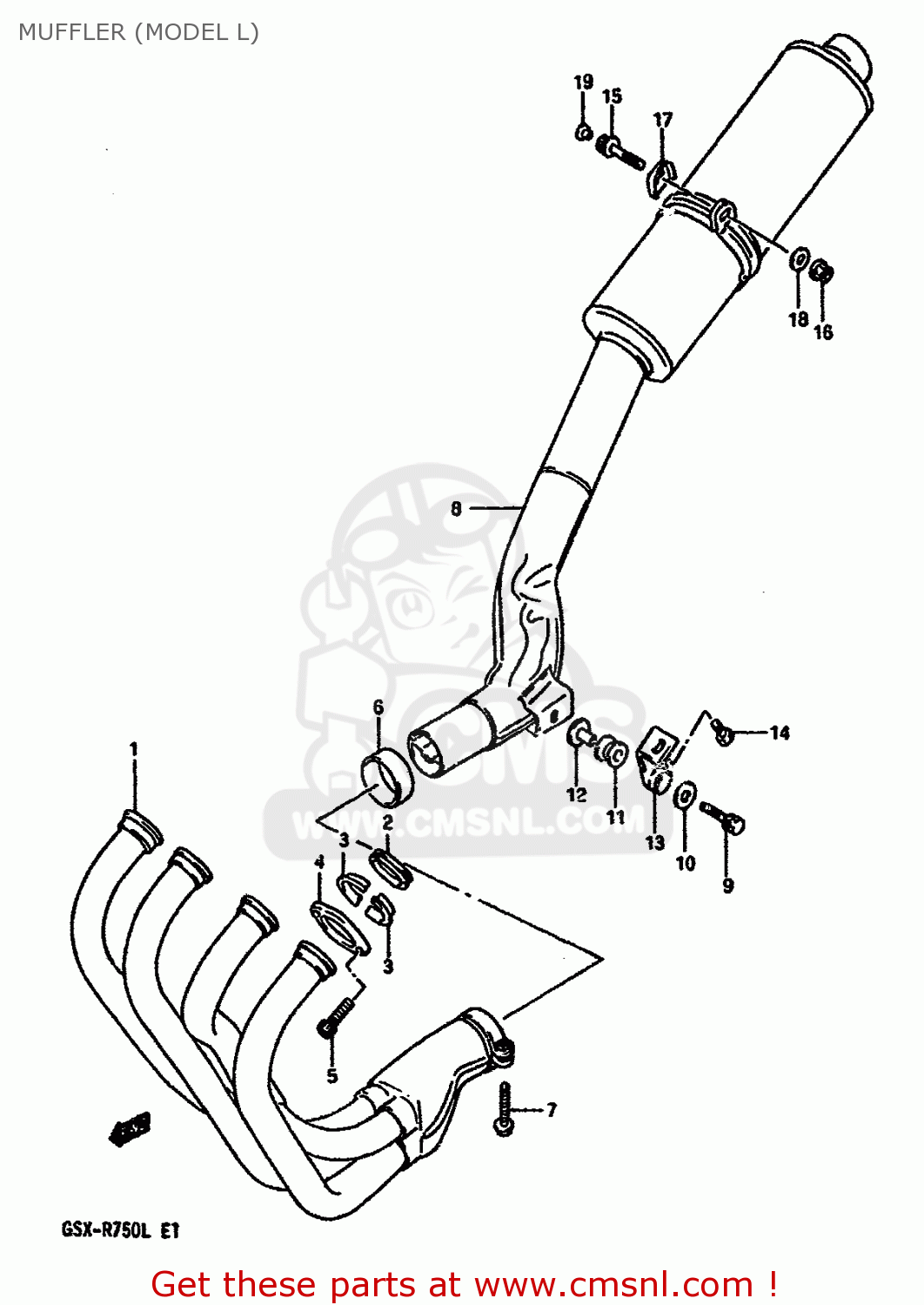 MUFFLER (MODEL L) GSXR750 1989 (K) (E01 E02 E15 E16 E17 E18 E21 22 24 25 34 39 53)
