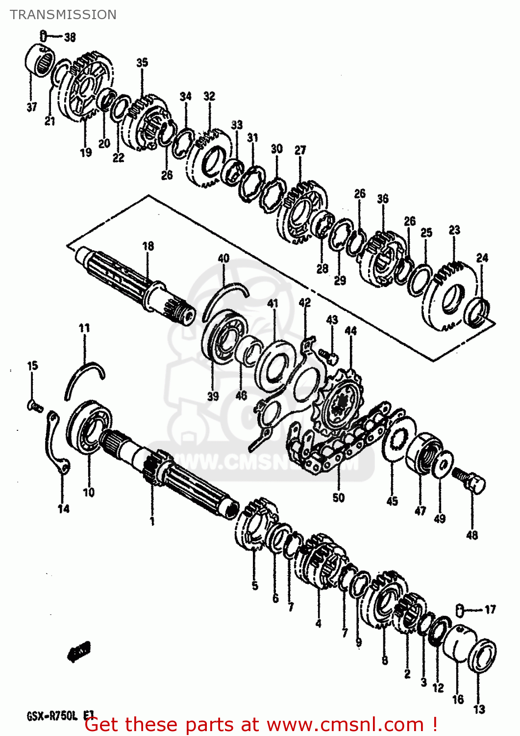 TRANSMISSION GSXR750 1989 (K) (E01 E02 E15 E16 E17 E18 E21 22 24 25 34 39 53)