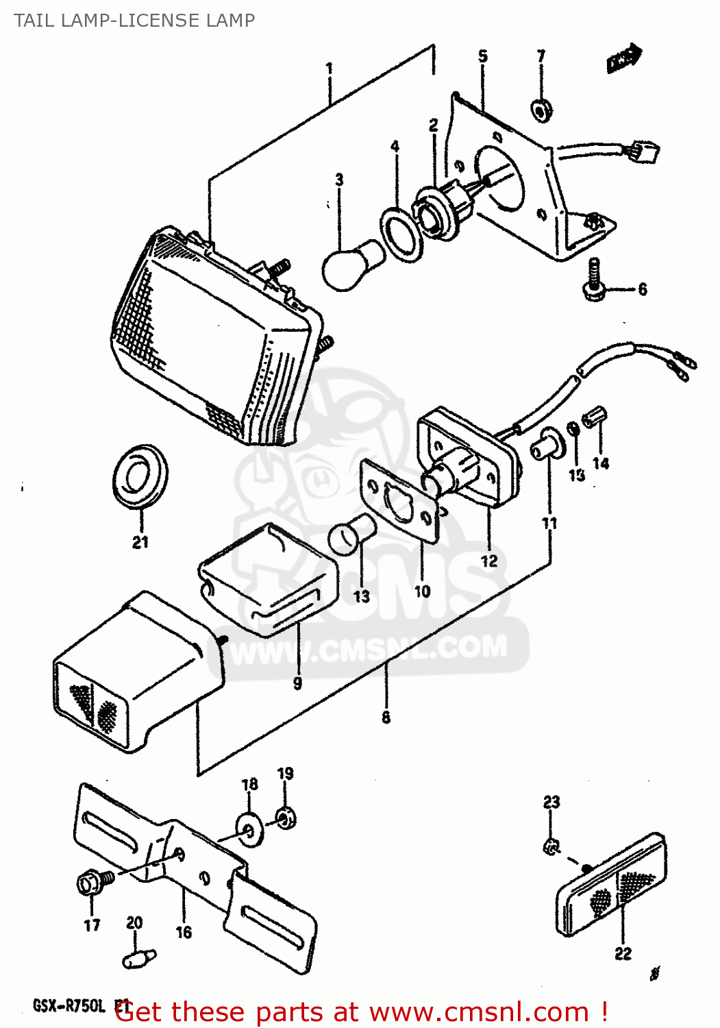 TAIL LAMP-LICENSE LAMP GSXR750 1989 (K) (E01 E02 E15 E16 E17 E18 E21 22 24 25 34 39 53)
