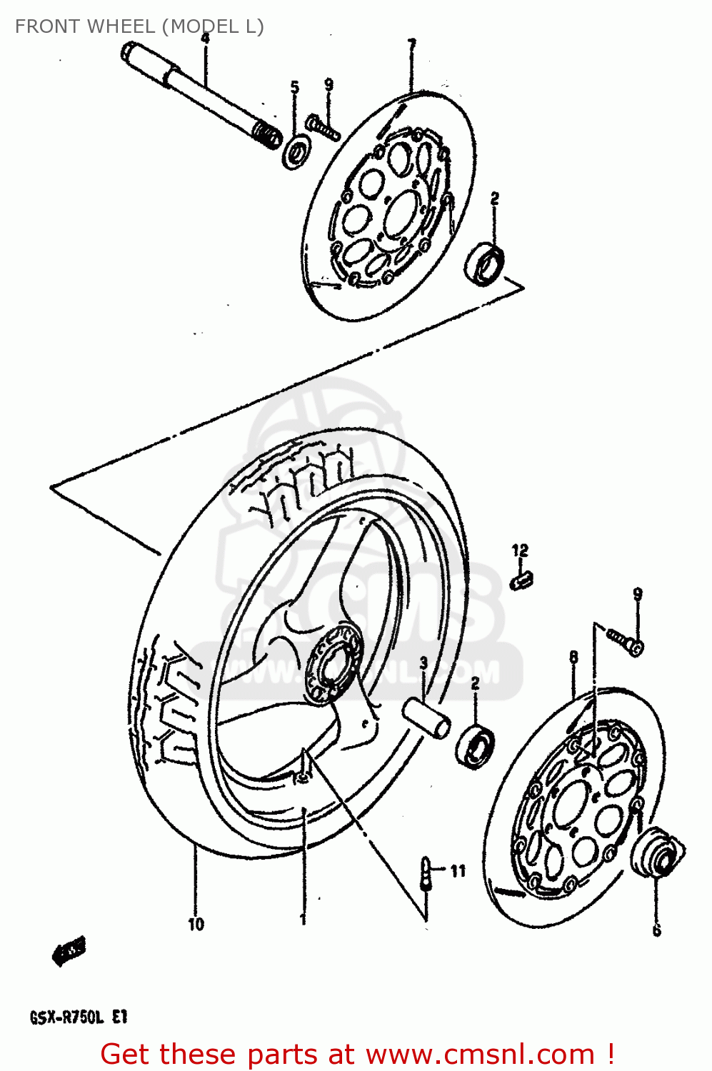 FRONT WHEEL (MODEL L) GSXR750 1989 (K) (E01 E02 E15 E16 E17 E18 E21 22 24 25 34 39 53)