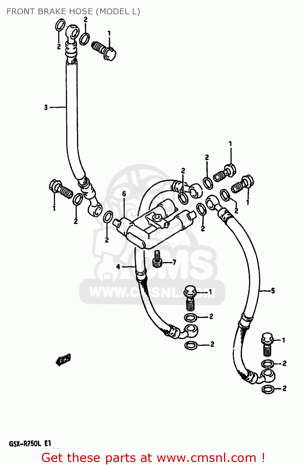 FRONT BRAKE HOSE (MODEL L) GSXR750 1989 (K) (E01 E02 E15 E16 E17 E18 E21 22 24 25 34 39 53)
