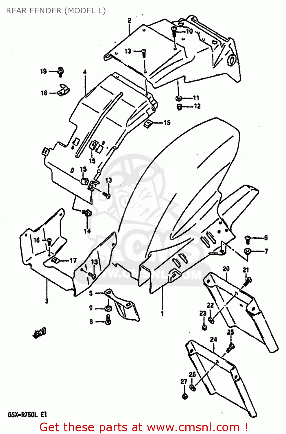 REAR FENDER (MODEL L) GSXR750 1989 (K) (E01 E02 E15 E16 E17 E18 E21 22 24 25 34 39 53)