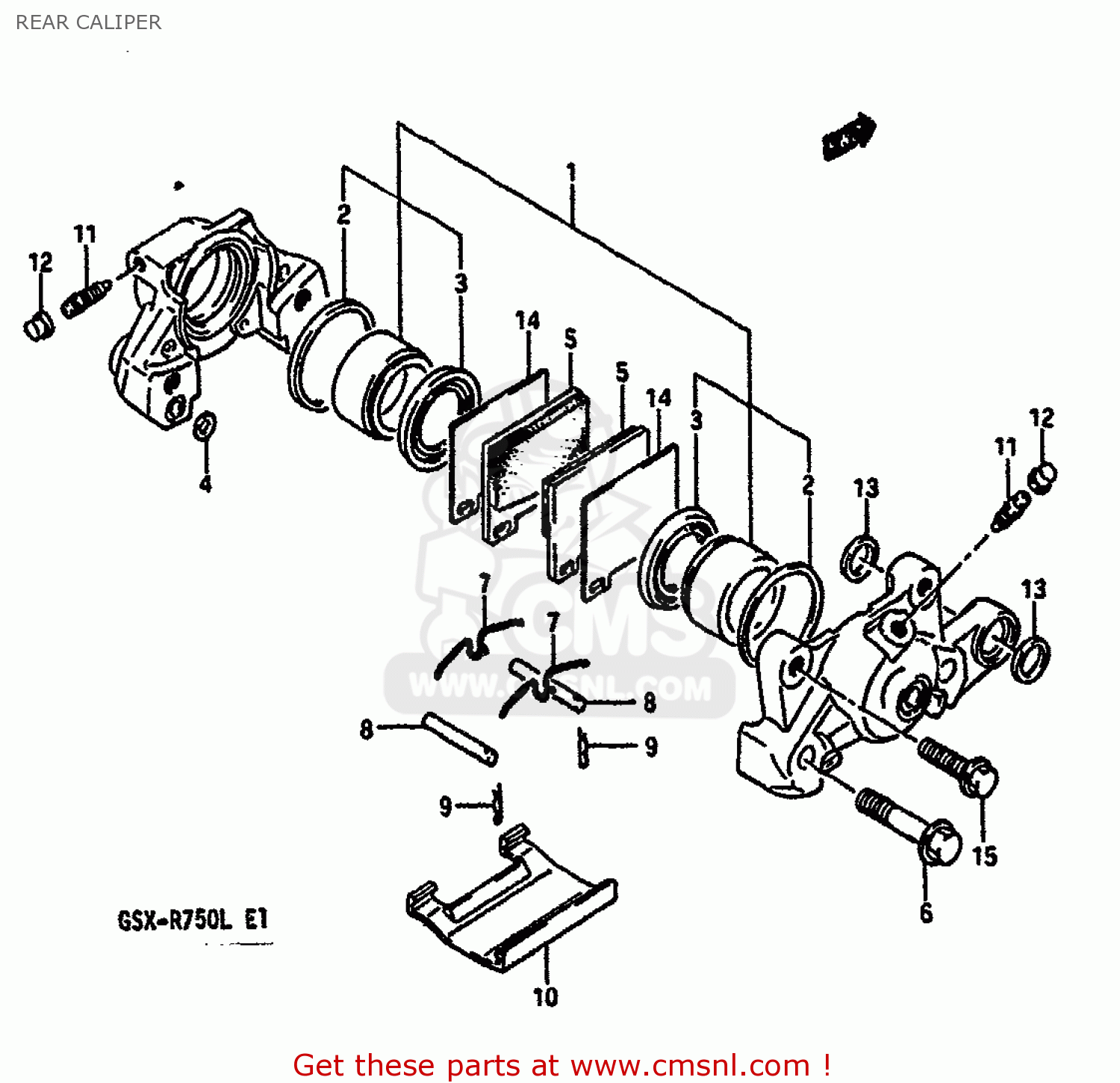 REAR CALIPER GSXR750 1989 (K) (E01 E02 E15 E16 E17 E18 E21 22 24 25 34 39 53)