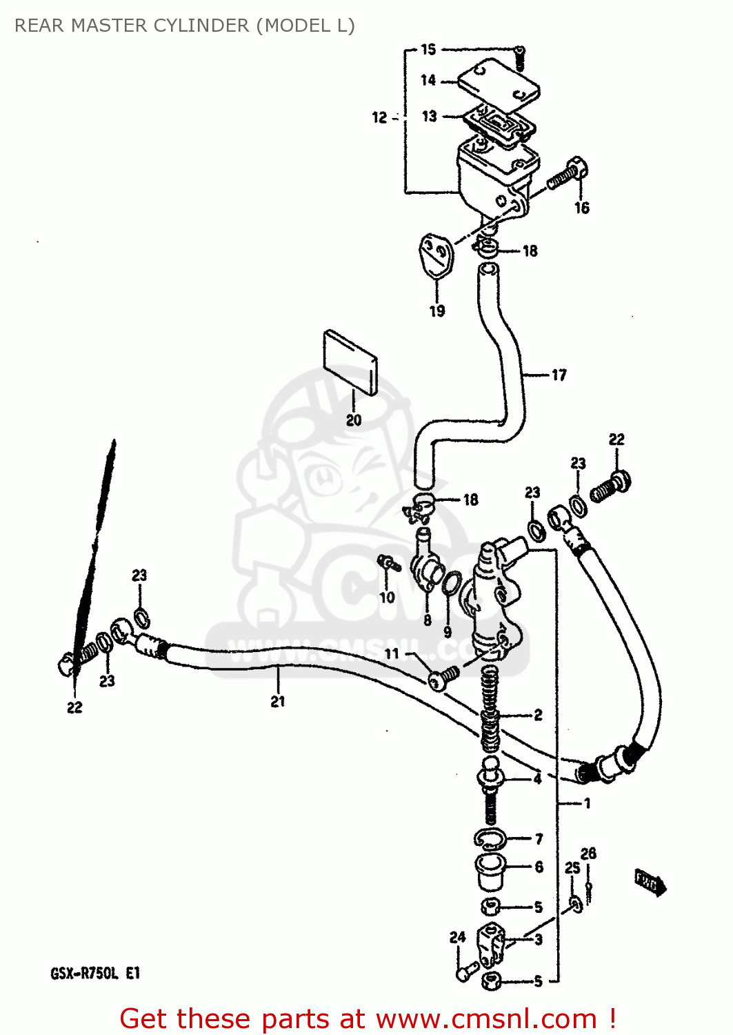 REAR MASTER CYLINDER (MODEL L) GSXR750 1989 (K) (E01 E02 E15 E16 E17 E18 E21 22 24 25 34 39 53)