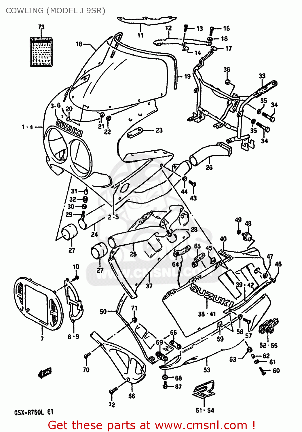 COWLING (MODEL J 9SR) GSXR750 1989 (K) (E01 E02 E15 E16 E17 E18 E21 22 24 25 34 39 53)