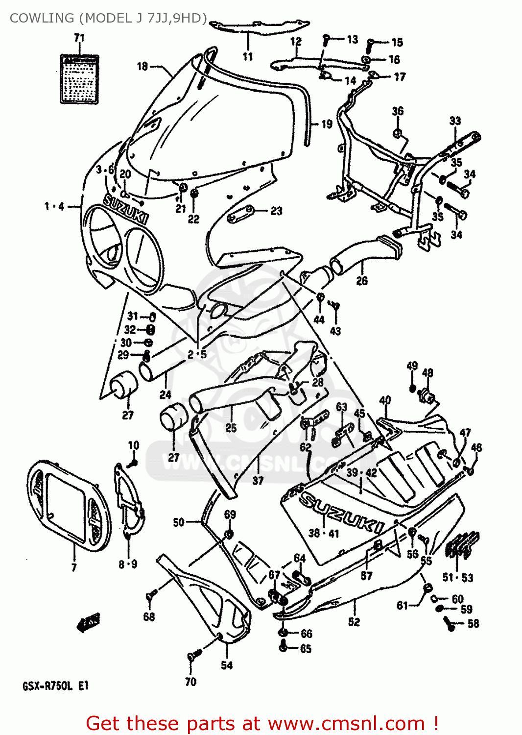 COWLING (MODEL J 7JJ,9HD) GSXR750 1989 (K) (E01 E02 E15 E16 E17 E18 E21 22 24 25 34 39 53)