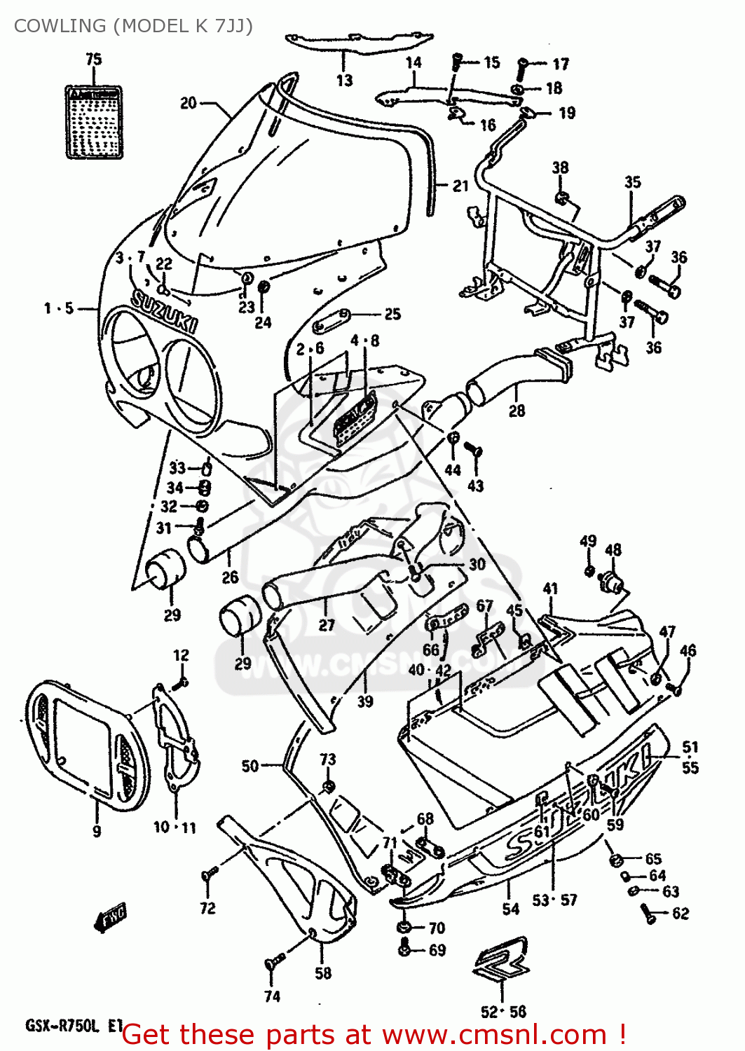 COWLING (MODEL K 7JJ) GSXR750 1989 (K) (E01 E02 E15 E16 E17 E18 E21 22 24 25 34 39 53)