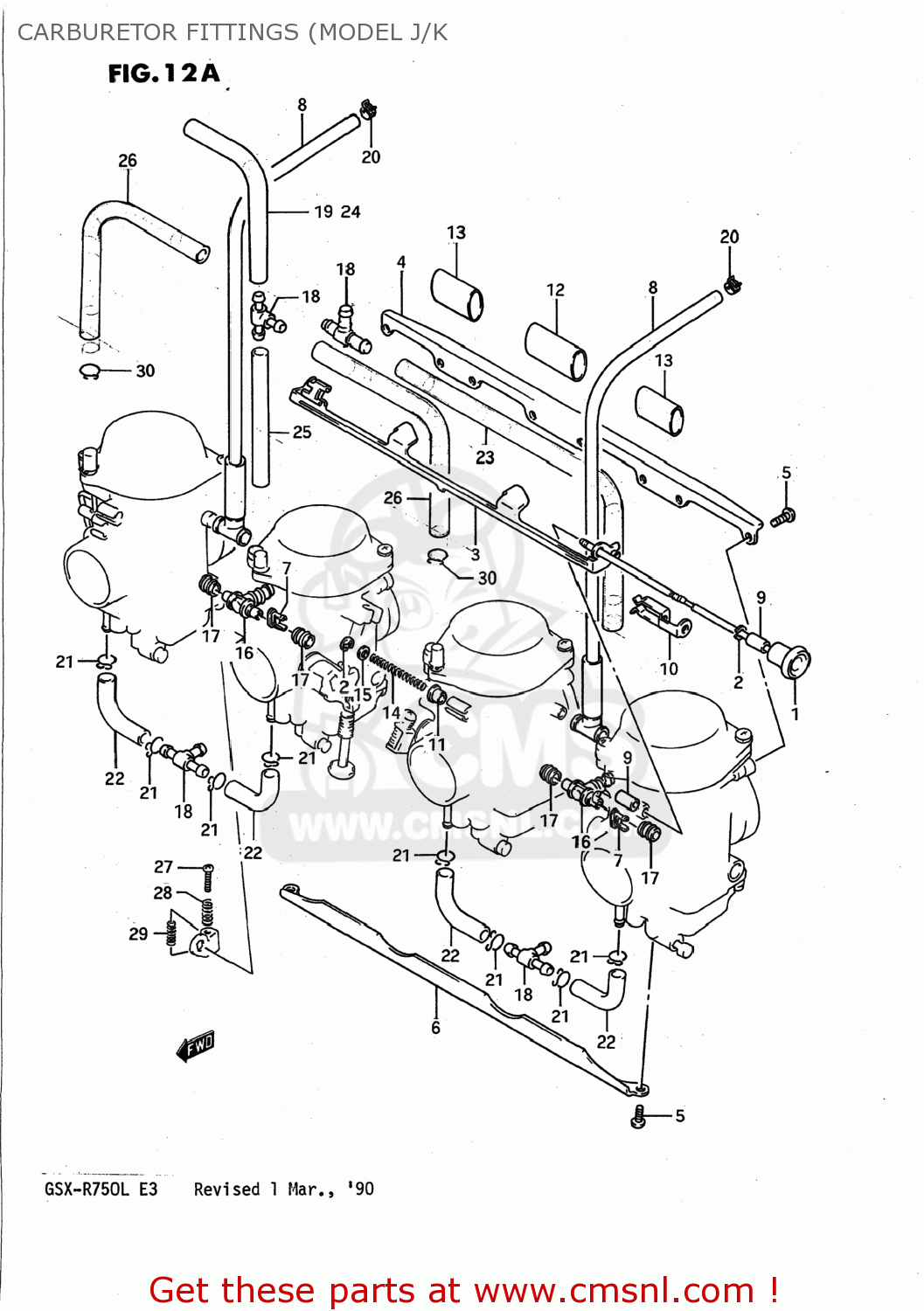 CARBURETOR FITTINGS (MODEL J/K GSXR750 1989 (K) USA (E03)