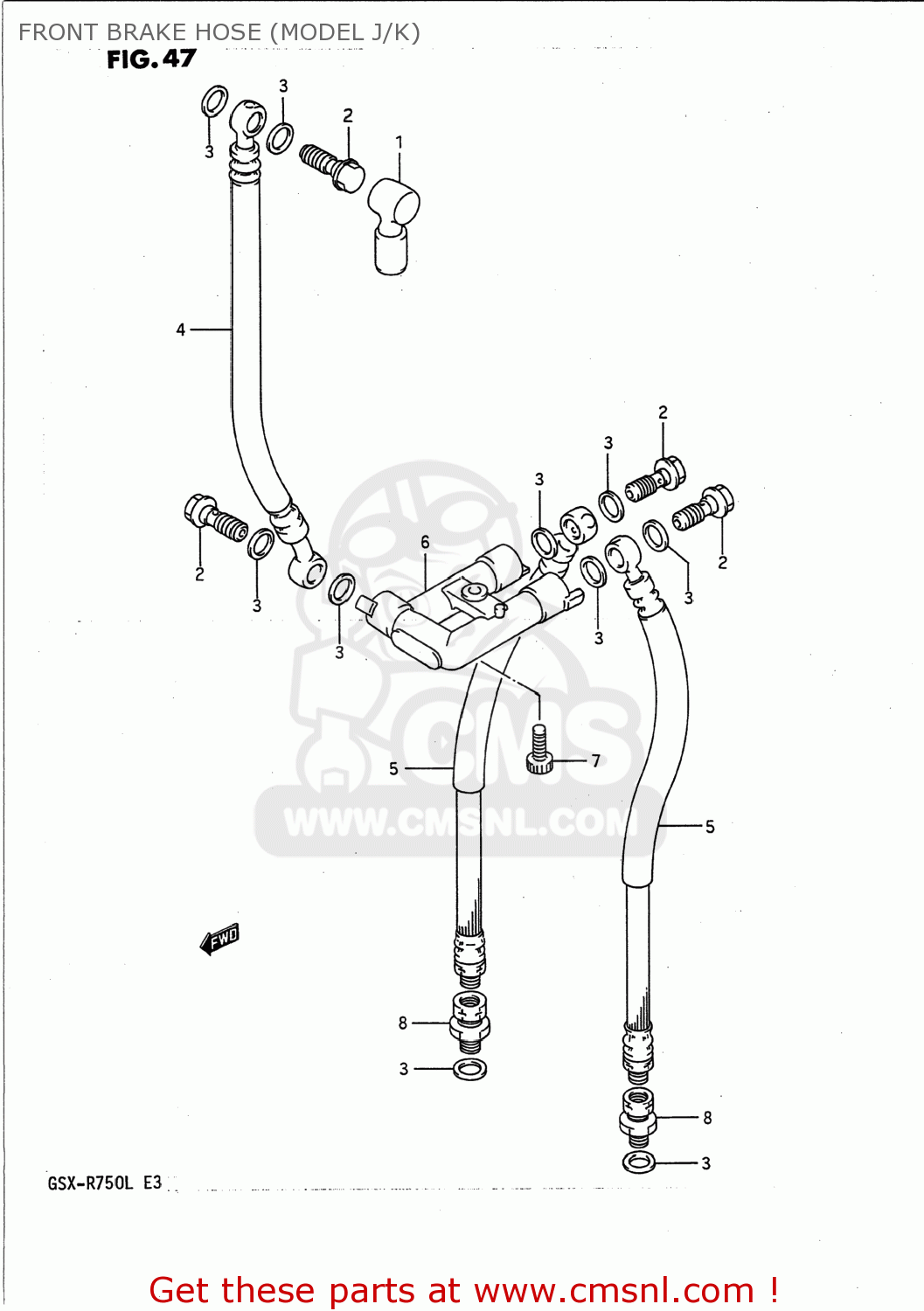 FRONT BRAKE HOSE (MODEL J/K) GSXR750 1989 (K) USA (E03)