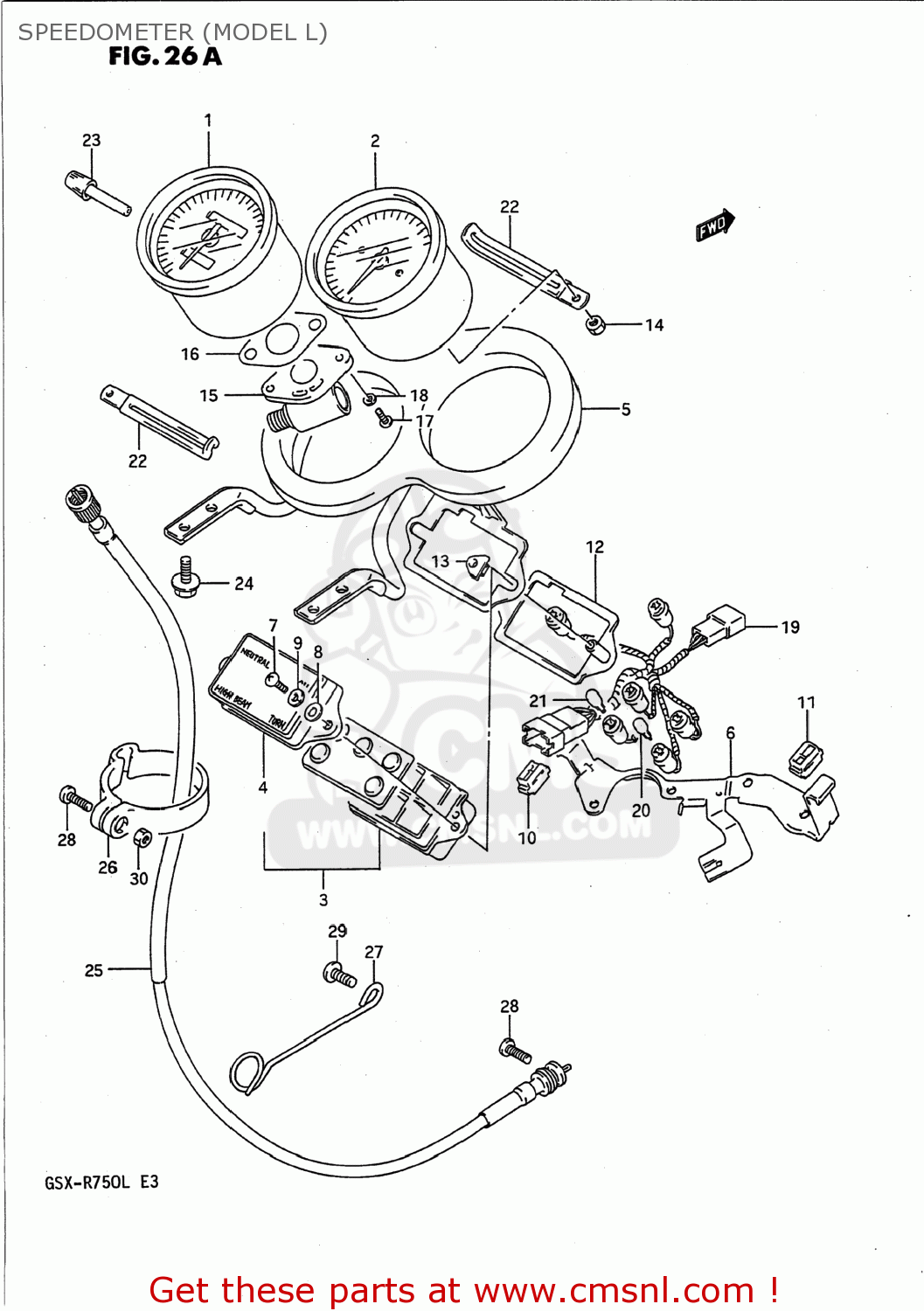 SPEEDOMETER (MODEL L) GSXR750 1989 (K) USA (E03)