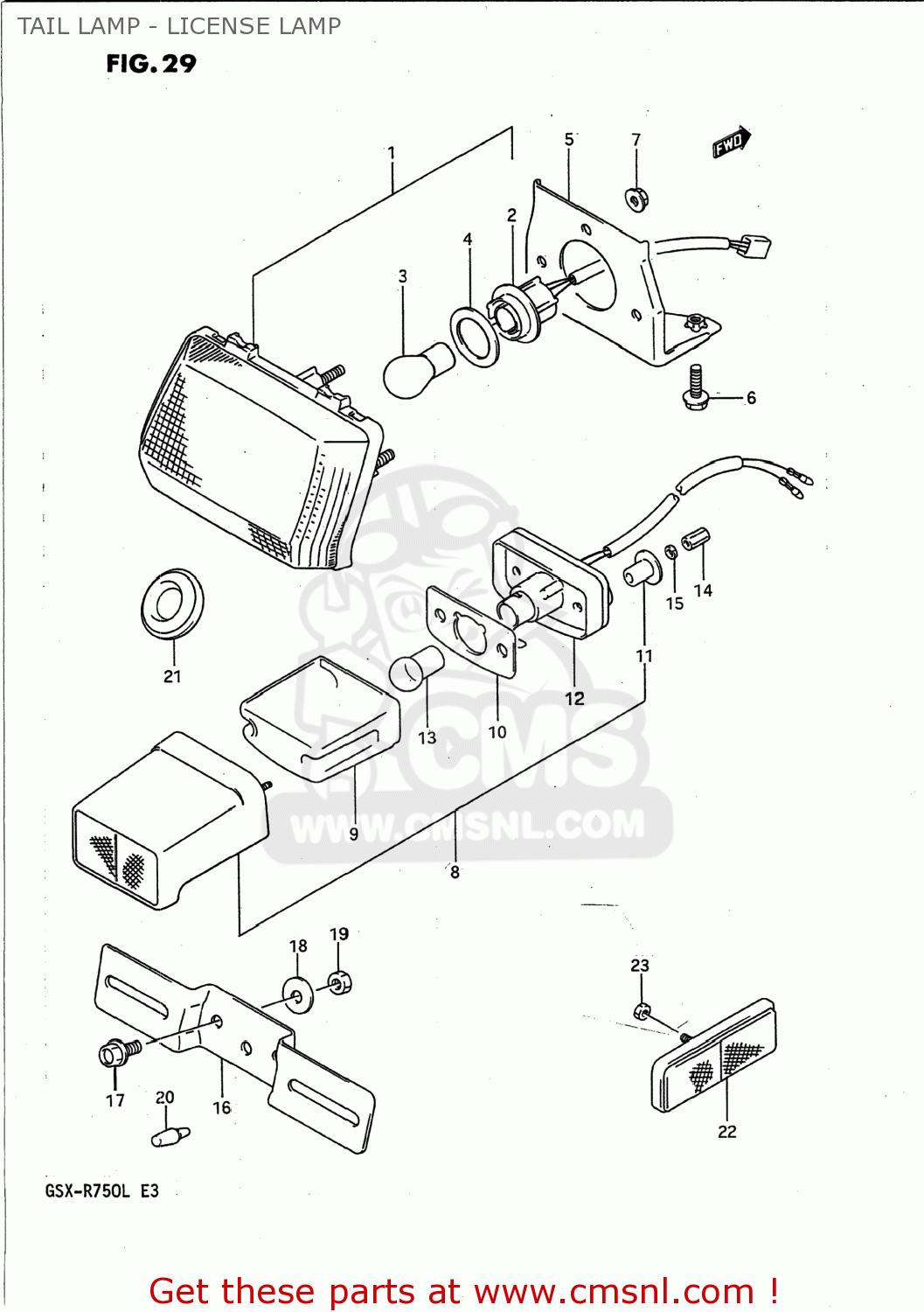 TAIL LAMP - LICENSE LAMP GSXR750 1989 (K) USA (E03)