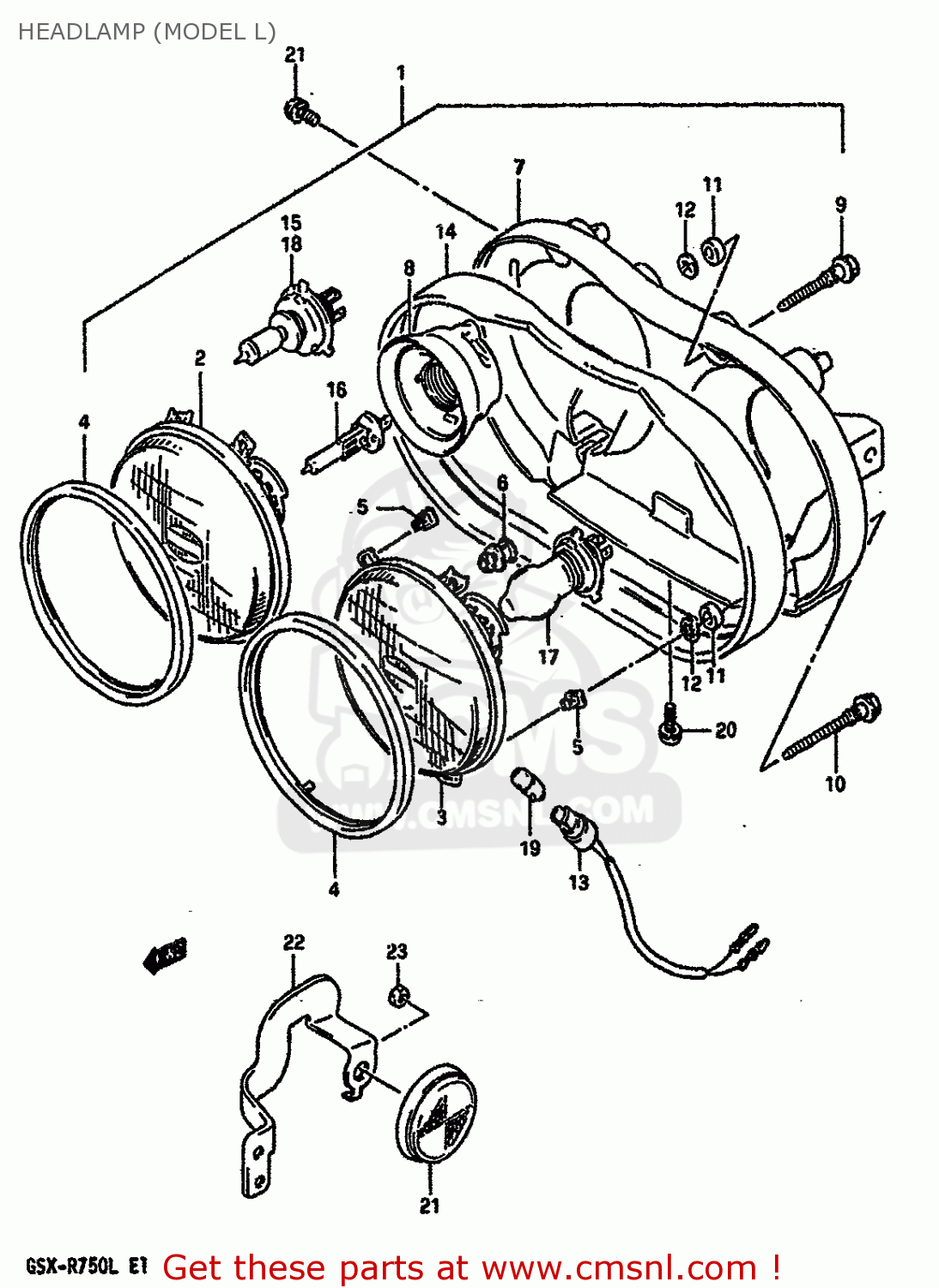 HEADLAMP (MODEL L) GSXR750 1990 (L) (E01 E02 E04 E15 16 17 18 21 22 24 25 34 39 53)