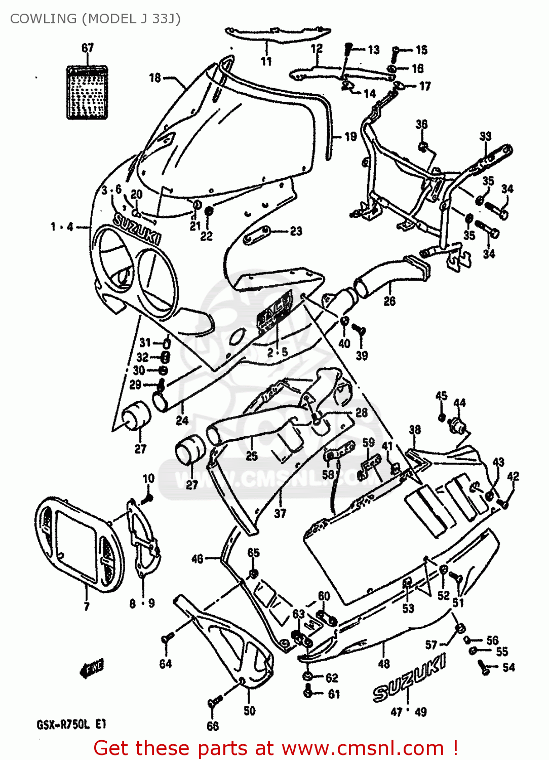 COWLING (MODEL J 33J) GSXR750 1990 (L) (E01 E02 E04 E15 16 17 18 21 22 24 25 34 39 53)