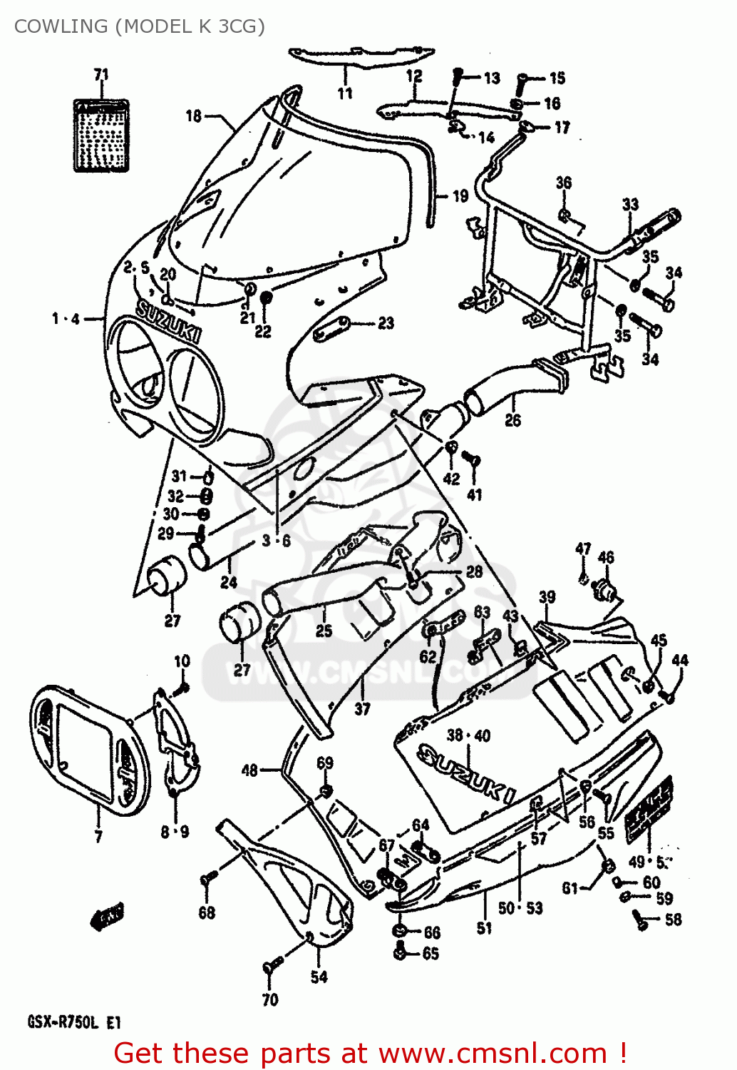 COWLING (MODEL K 3CG) GSXR750 1990 (L) (E01 E02 E04 E15 16 17 18 21 22 24 25 34 39 53)