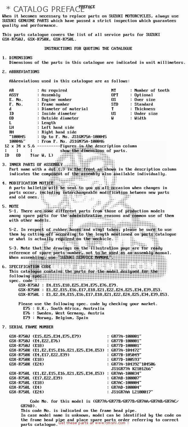 * CATALOG PREFACE * GSXR750 1990 (L) (E01 E02 E04 E15 16 17 18 21 22 24 25 34 39 53)
