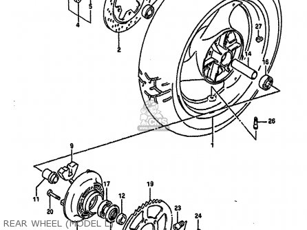REAR WHEEL (MODEL L) - GSXR750 1990 (L) (E01 E02 E04 E15 16 17 18 21 22 24 25 34 39 53)