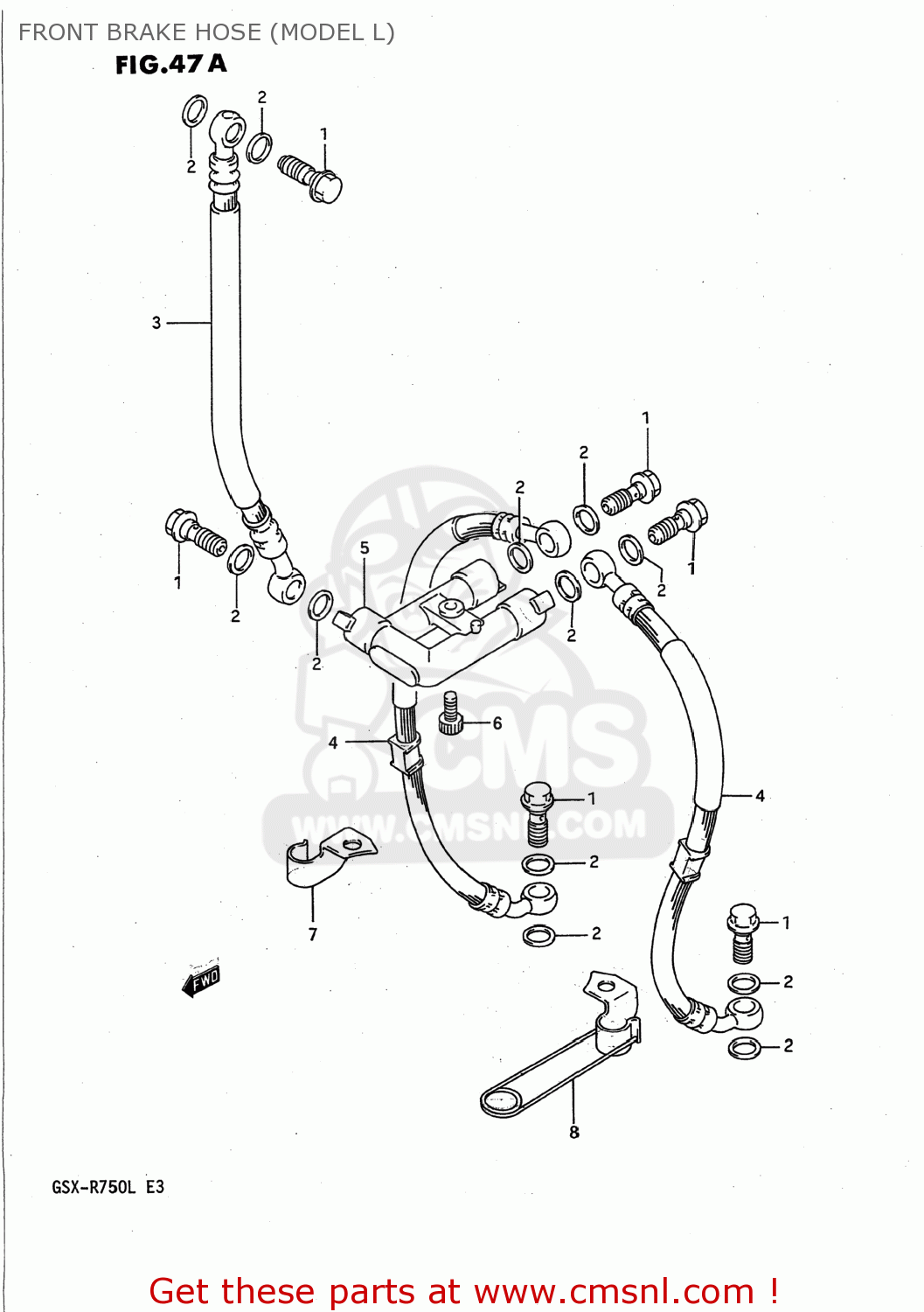 FRONT BRAKE HOSE (MODEL L) GSXR750 1990 (L) USA (E03)