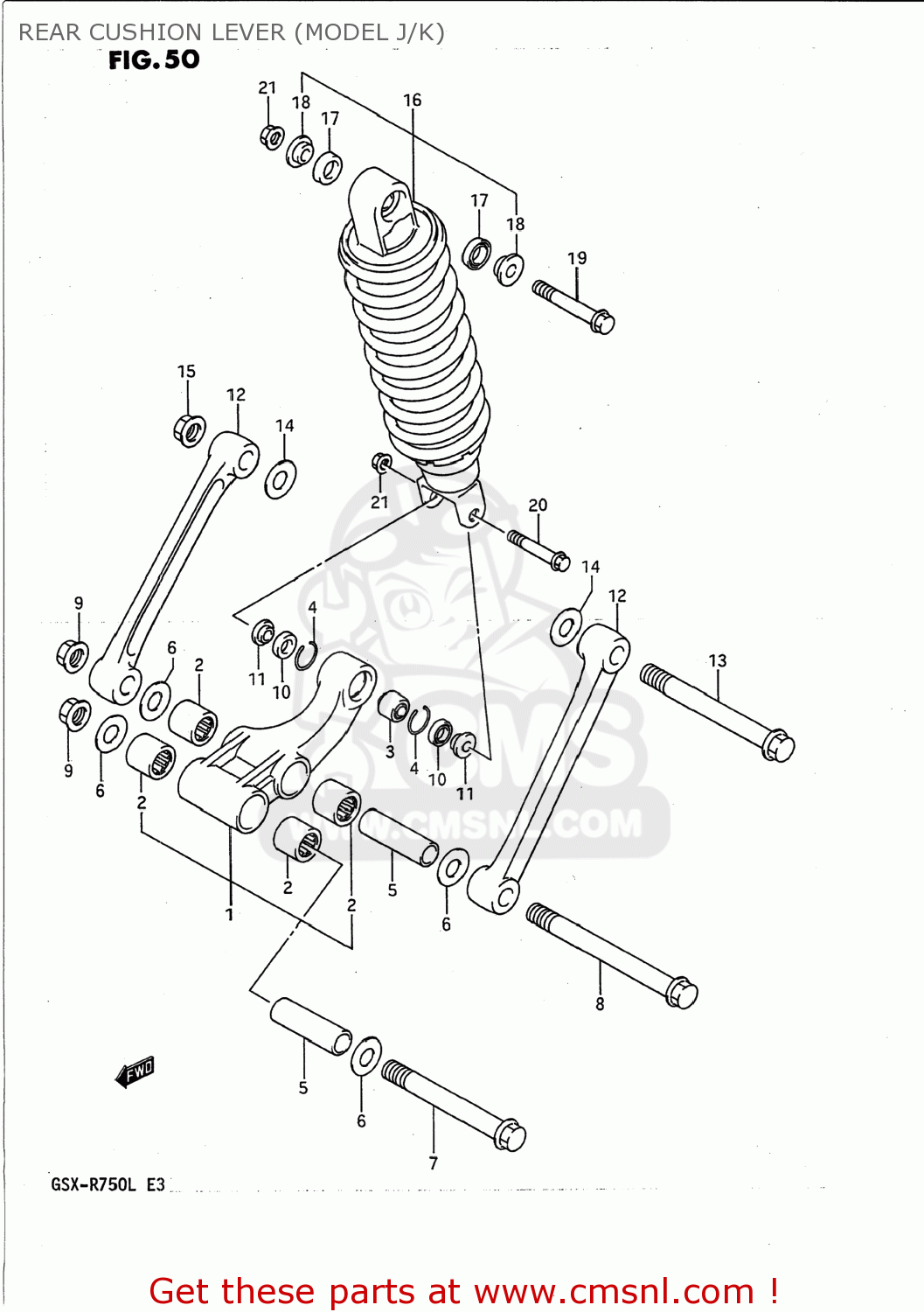 REAR CUSHION LEVER (MODEL J/K) GSXR750 1990 (L) USA (E03)