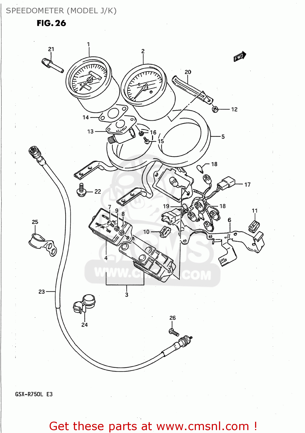 SPEEDOMETER (MODEL J/K) GSXR750 1990 (L) USA (E03)