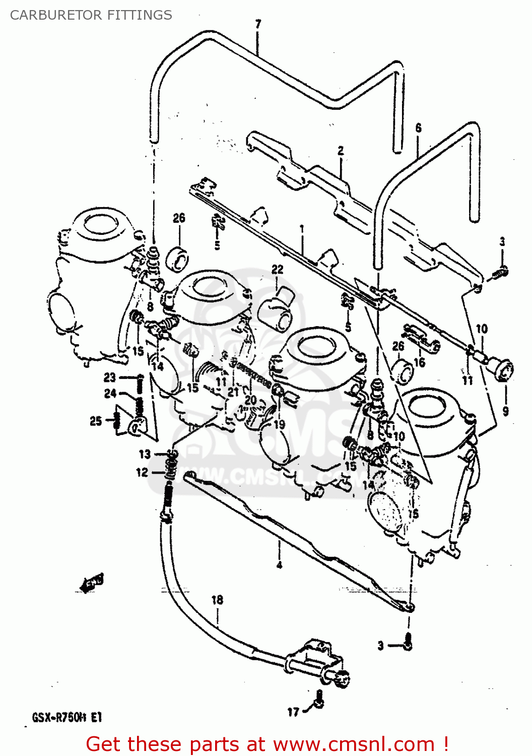 CARBURETOR FITTINGS GSXR750 1991 (M) (E01 E02 E04 E15 16 17 18 21 22 24 25 34 39 53)
