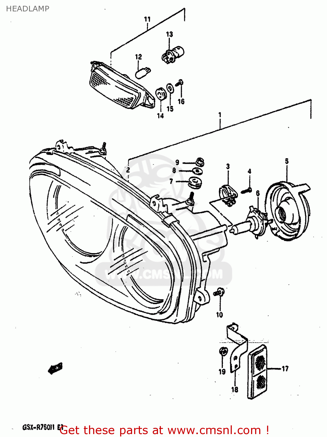 HEADLAMP GSXR750 1991 (M) (E01 E02 E04 E15 16 17 18 21 22 24 25 34 39 53)