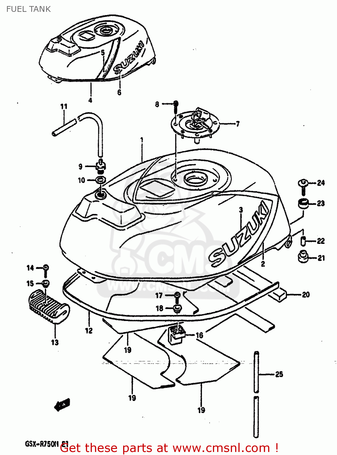 FUEL TANK GSXR750 1991 (M) (E01 E02 E04 E15 16 17 18 21 22 24 25 34 39 53)