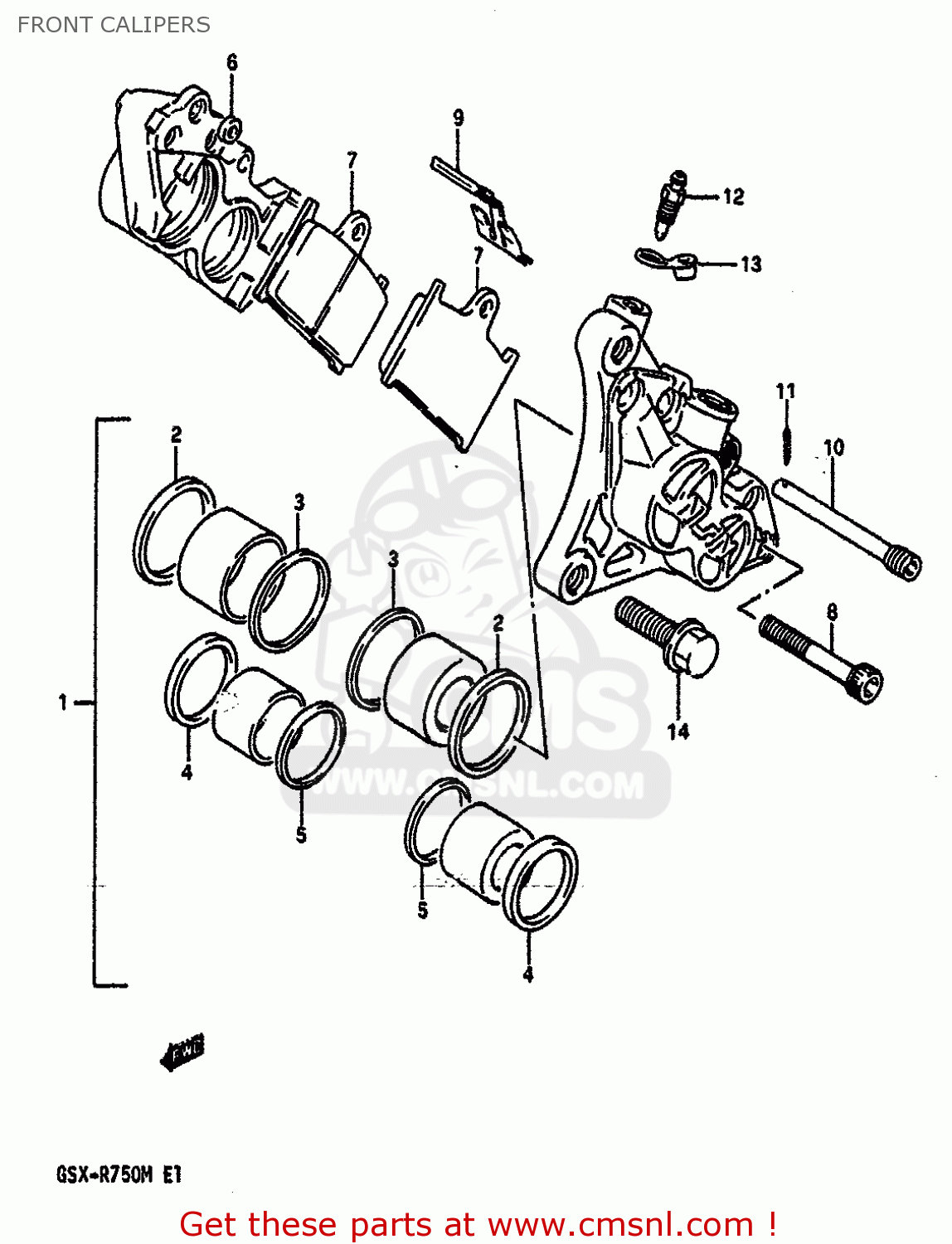 FRONT CALIPERS GSXR750 1991 (M) (E01 E02 E04 E15 16 17 18 21 22 24 25 34 39 53)