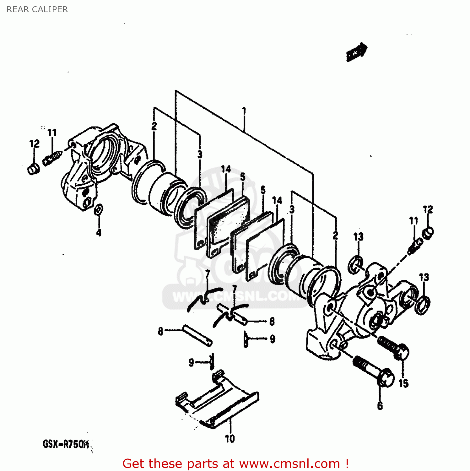 REAR CALIPER GSXR750 1991 (M) (E01 E02 E04 E15 16 17 18 21 22 24 25 34 39 53)
