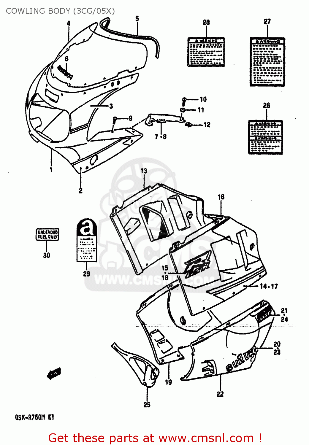 COWLING BODY (3CG/05X) GSXR750 1991 (M) (E01 E02 E04 E15 16 17 18 21 22 24 25 34 39 53)
