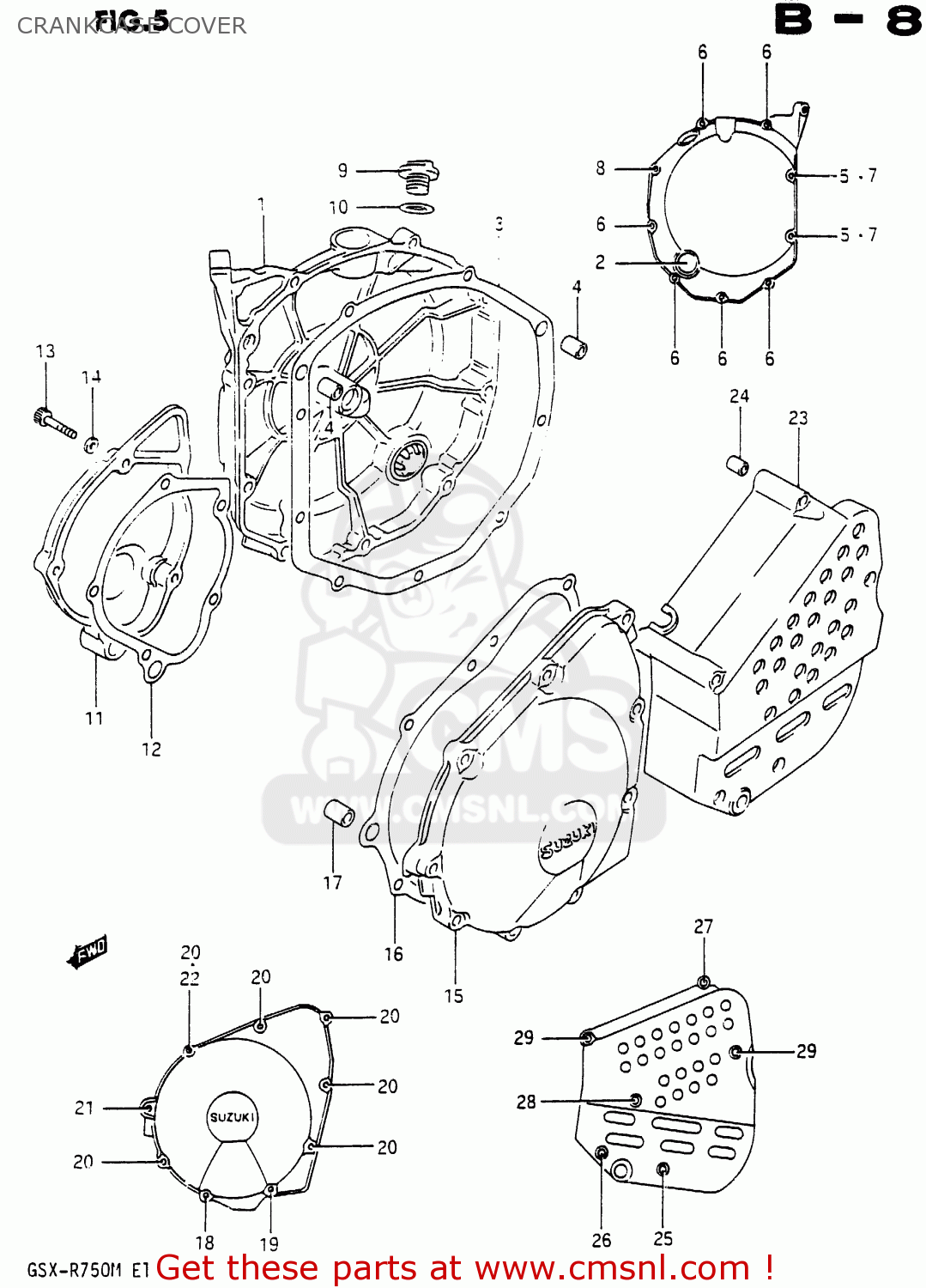 CRANKCASE COVER GSXR750 1991 (M) (E01 E02 E04 E15 16 17 18 21 22 24 25 34 39 53)