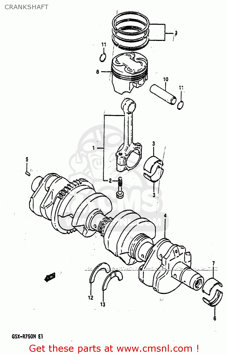 CRANKSHAFT GSXR750 1991 (M) (E01 E02 E04 E15 16 17 18 21 22 24 25 34 39 53)