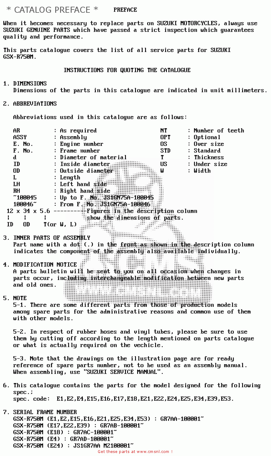 * CATALOG PREFACE * GSXR750 1991 (M) (E01 E02 E04 E15 16 17 18 21 22 24 25 34 39 53)