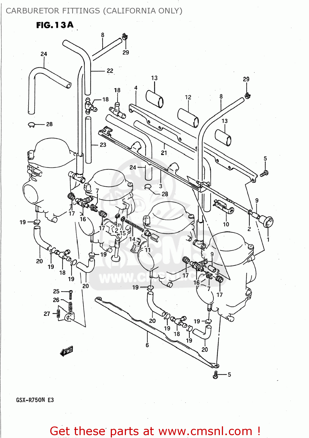 CARBURETOR FITTINGS (CALIFORNIA ONLY) GSXR750 1991 (M) USA (E03)