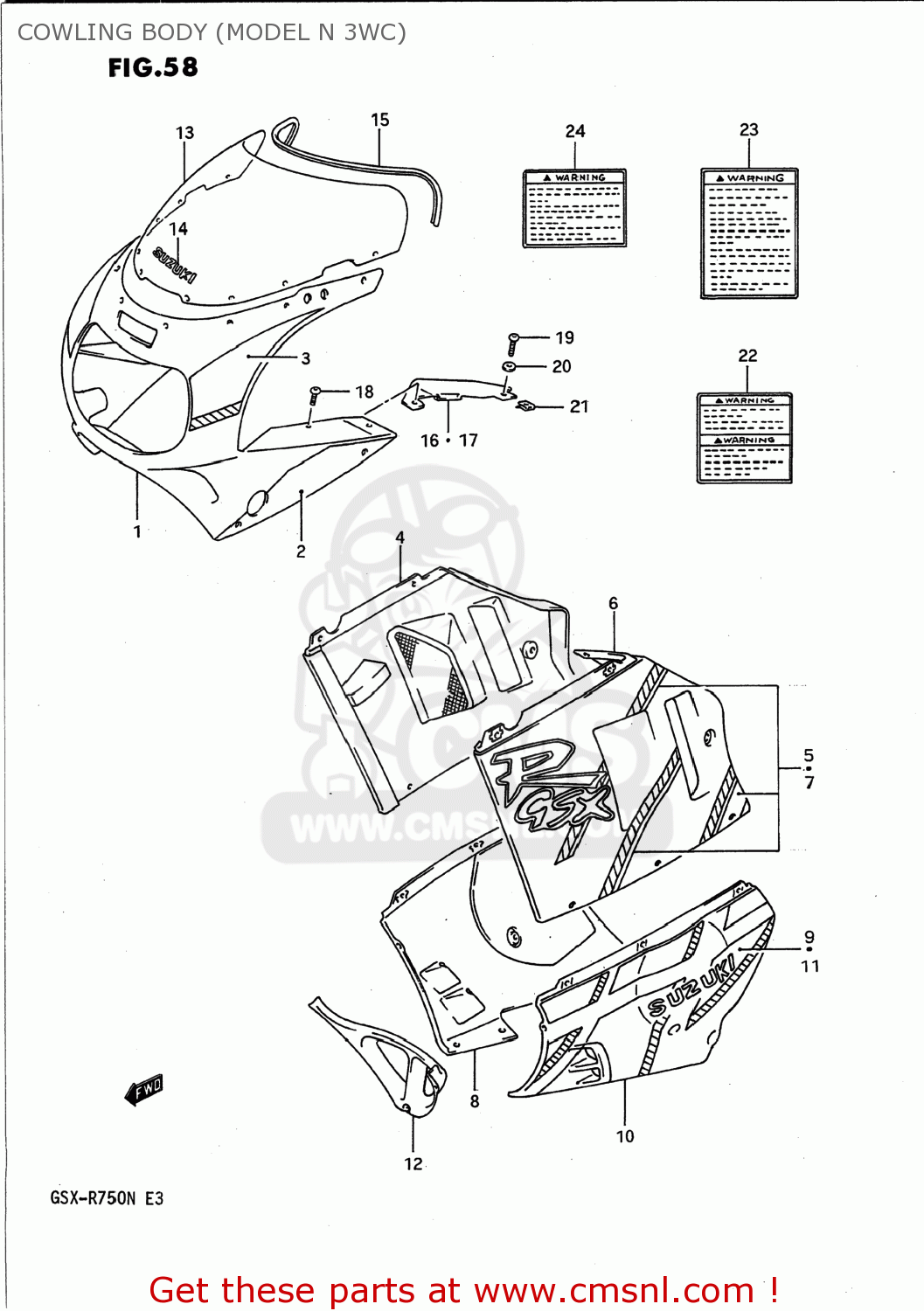 COWLING BODY (MODEL N 3WC) GSXR750 1991 (M) USA (E03)