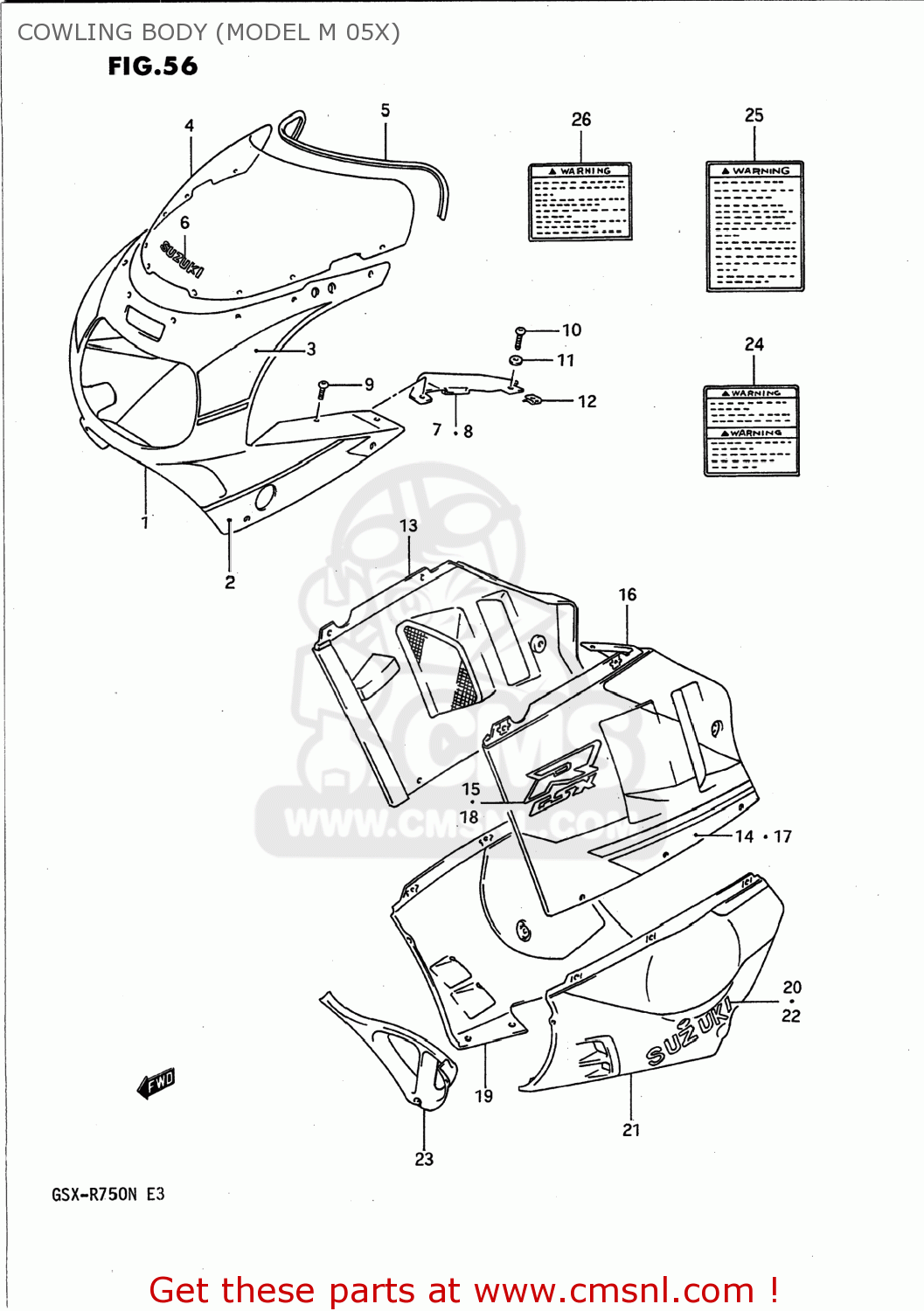 COWLING BODY (MODEL M 05X) GSXR750 1992 (N) USA (E03)