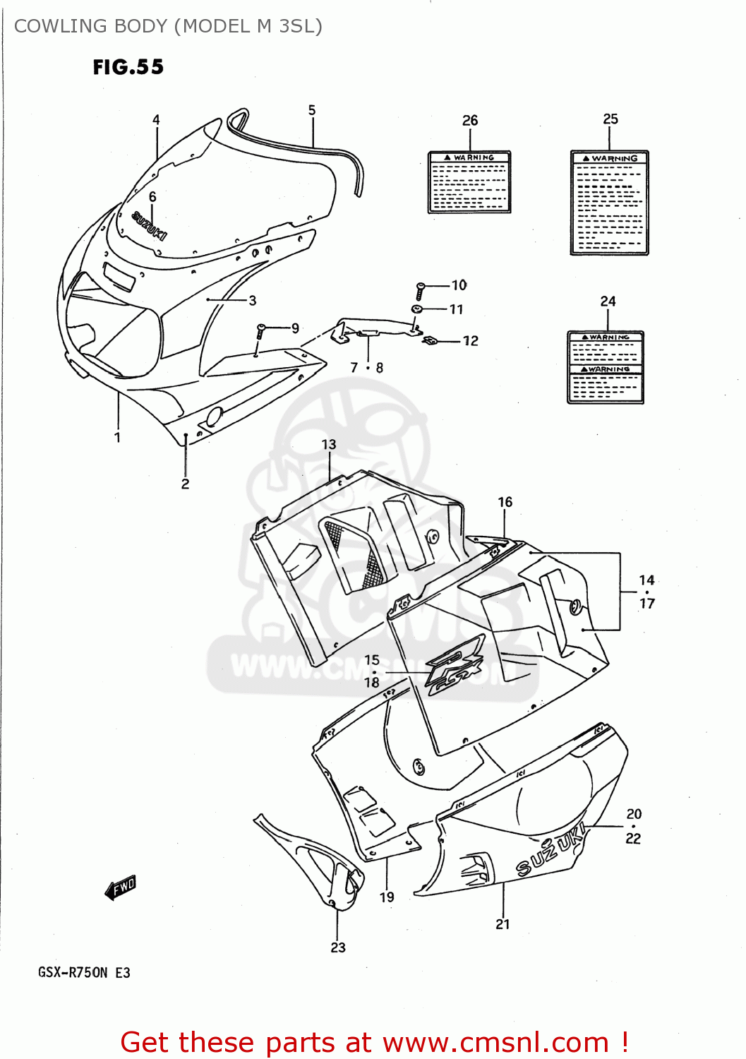 COWLING BODY (MODEL M 3SL) GSXR750 1992 (N) USA (E03)
