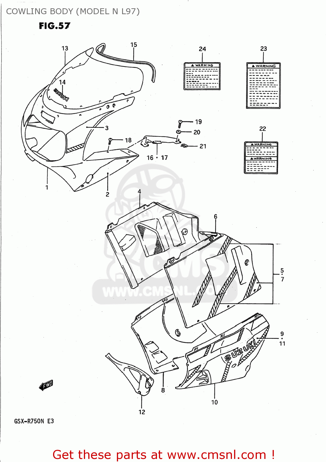 COWLING BODY (MODEL N L97) GSXR750 1992 (N) USA (E03)