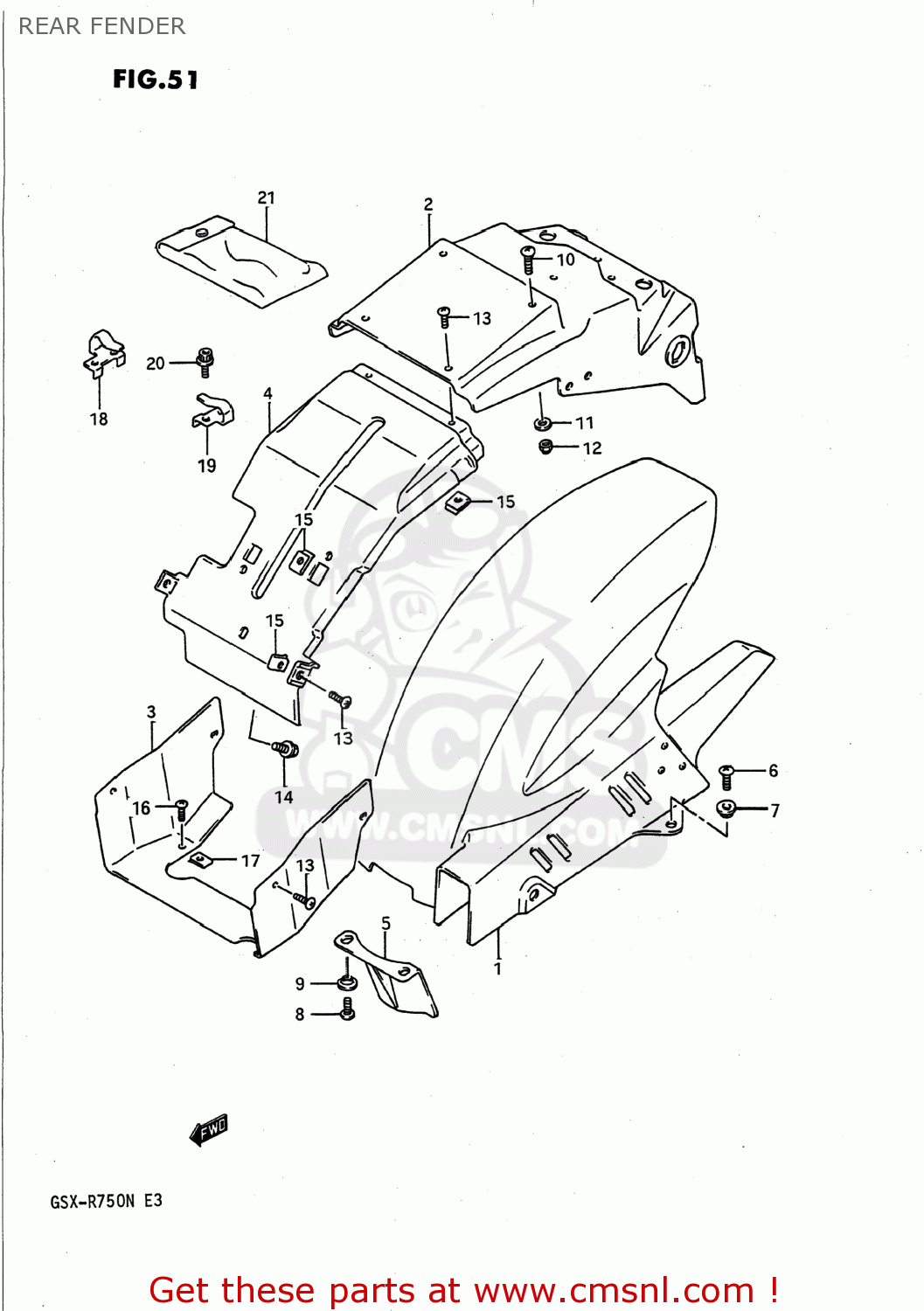 REAR FENDER GSXR750 1992 (N) USA (E03)