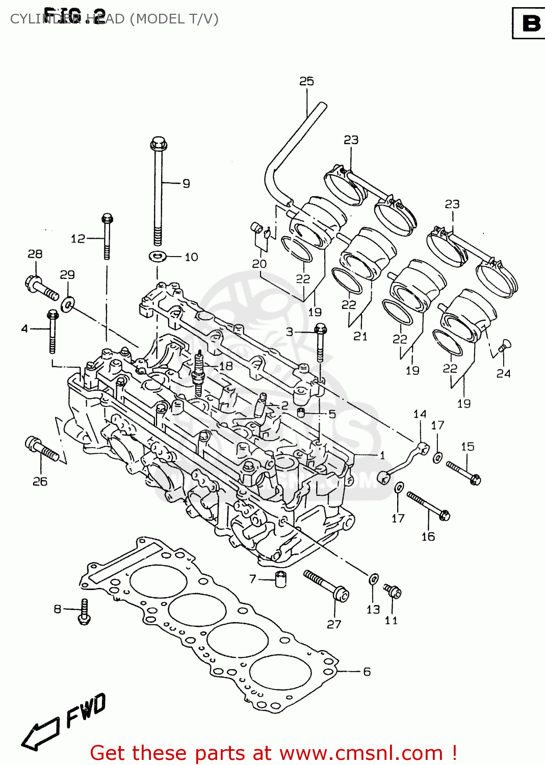 CYLINDER HEAD (MODEL T/V) GSXR750 1996 (T) (E02 E04 E18 E22 E24 E25 E34 E39) / P37