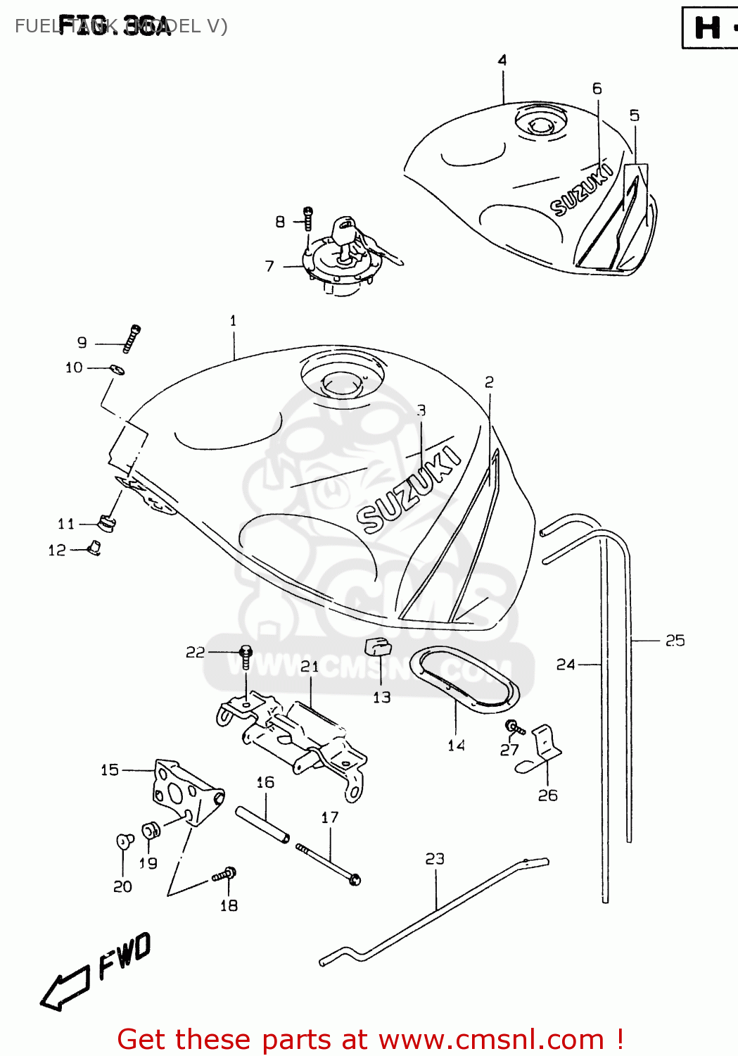 FUEL TANK (MODEL V) GSXR750 1996 (T) (E02 E04 E18 E22 E24 E25 E34 E39) / P37